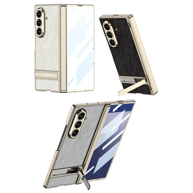 

For Samsung Galaxy Z Fold 7 Case Magnetic Hinge All-included Cross Grain Leather Screen Glass Hard Cover For Galaxy Z Fold7 Case