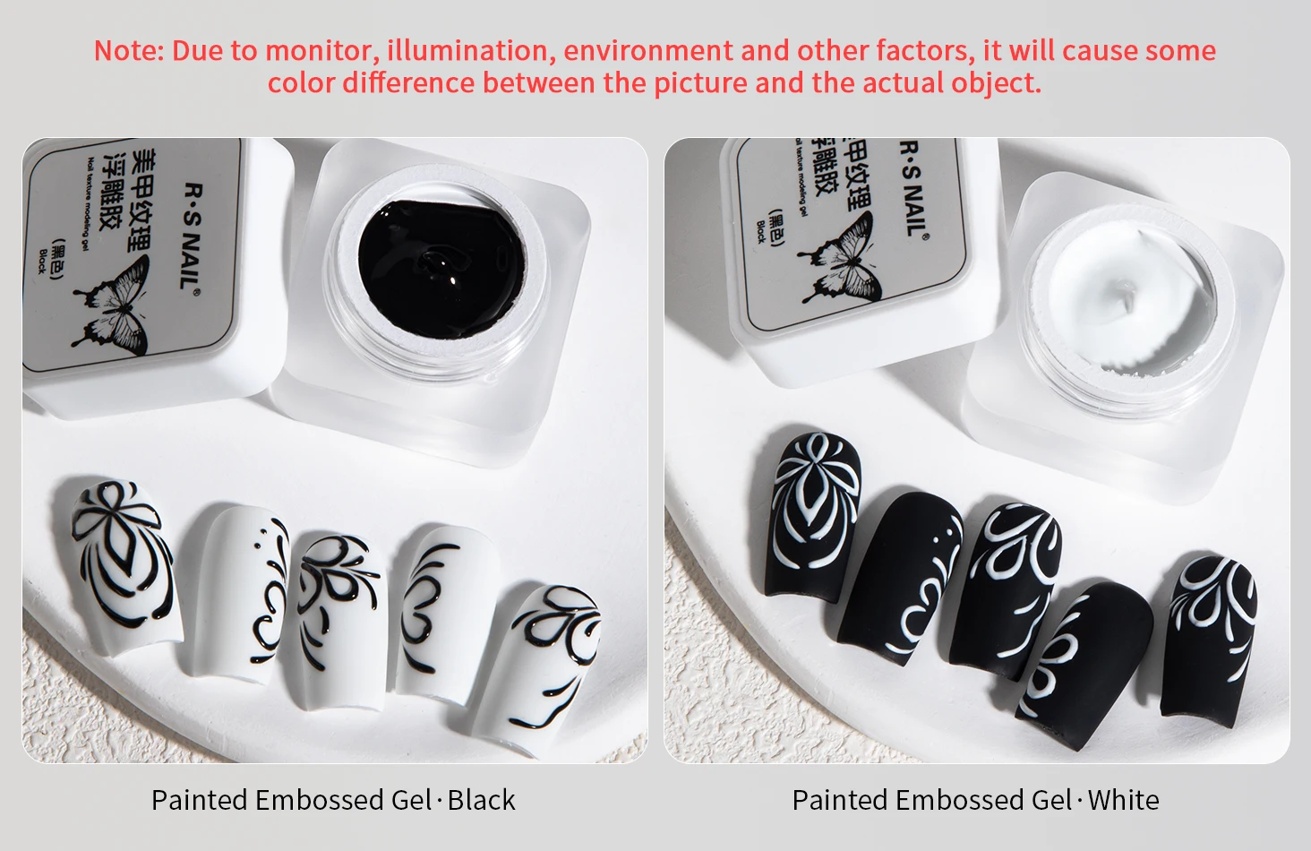 RSNAIL 5g Textur Geprägter Gel Nagellack 3D Schwarz Weiß Nail Art Gips Gips Zeichnung Malerei Schnitzgel DIY Maniküre Werkzeug – Detail 3