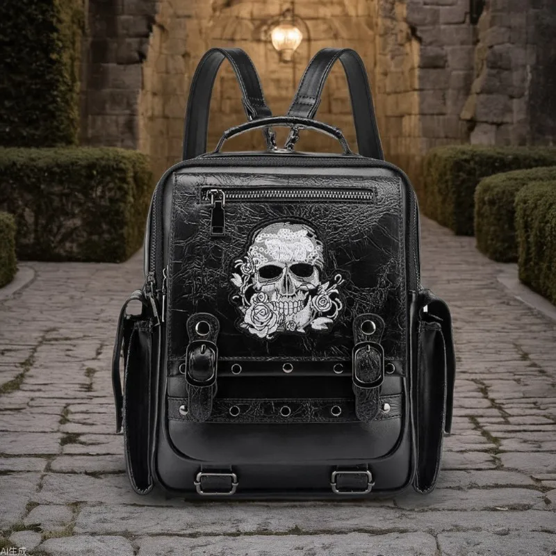 

New Bag for Women Large Capacity Women's Backpack Skull Head Embroidered Handbag Computer Bag