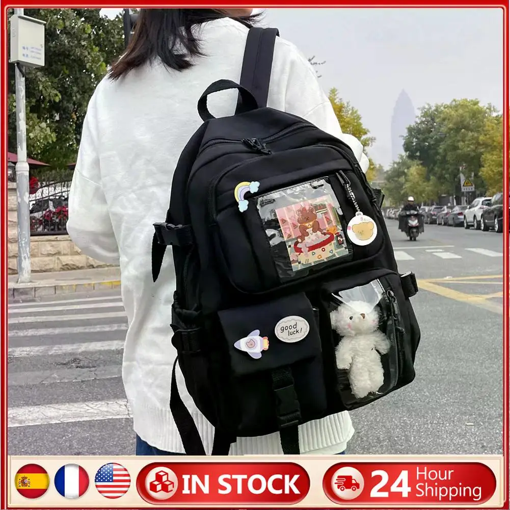 

College Student Rucksack Fashion Travel Bookbags with Plush Pendant Pin Cute Kawaii Large Capacity Japanese Style for Teen Girls