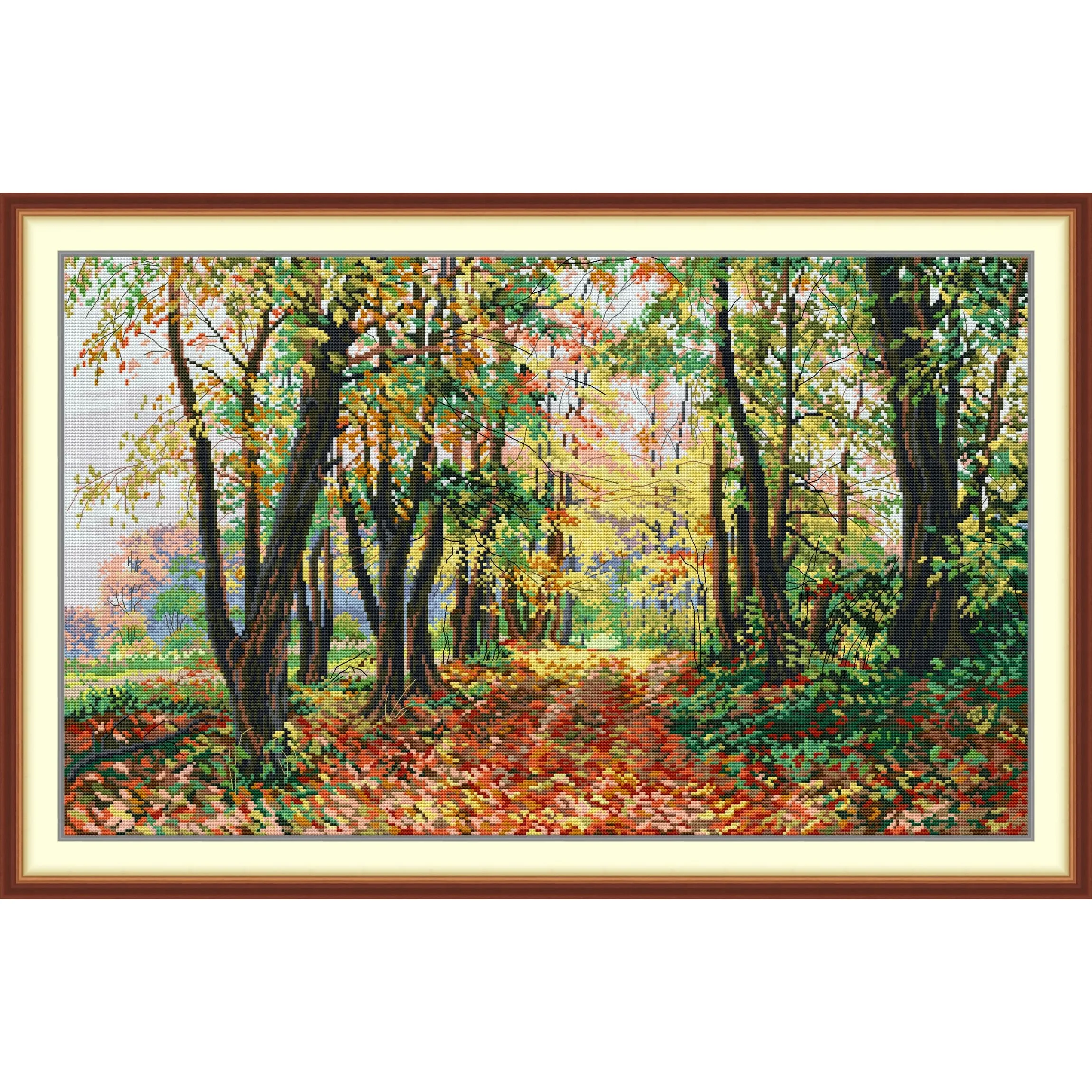 

Soulgift News Pre-Printed Cross Stitch Kit, Stamped Aida Fabric with DMC Threads, Embroidery kit - Forest Path