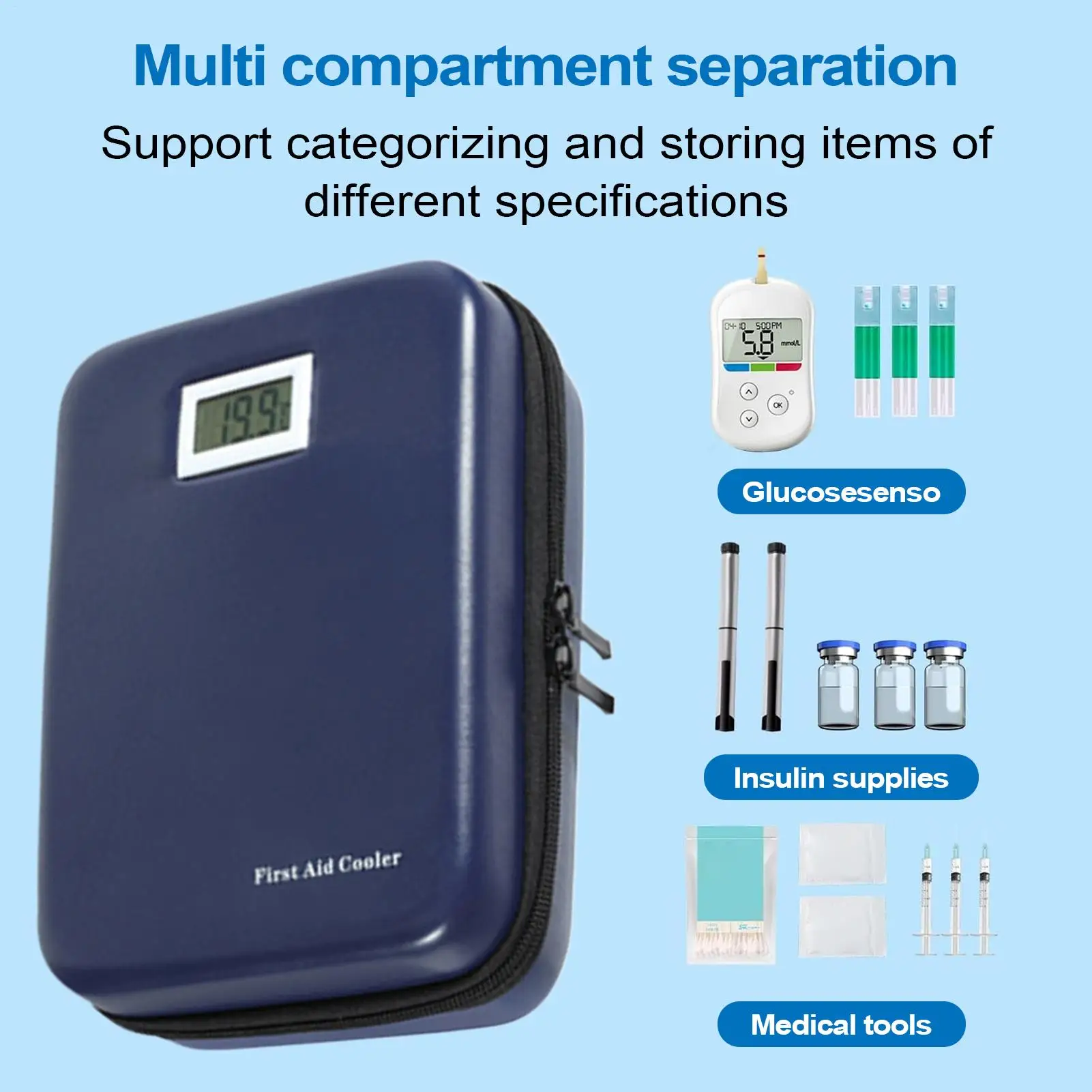 

Cool Bag Travel Cooler Bag For 9-12 Hours Cooling Box With Temperature Display Medicine Pen Cool Case For Daily Travel Car