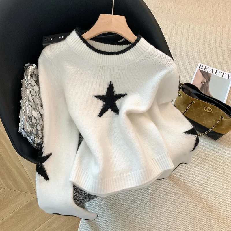 المرأة رمادي س الرقبة ستار متماسكة البلوز سترة 2000s خمر الكورية نمط البلوز متماسكة طويلة الأكمام سترة الكشمير المعنقة الخريف الشتاء #4