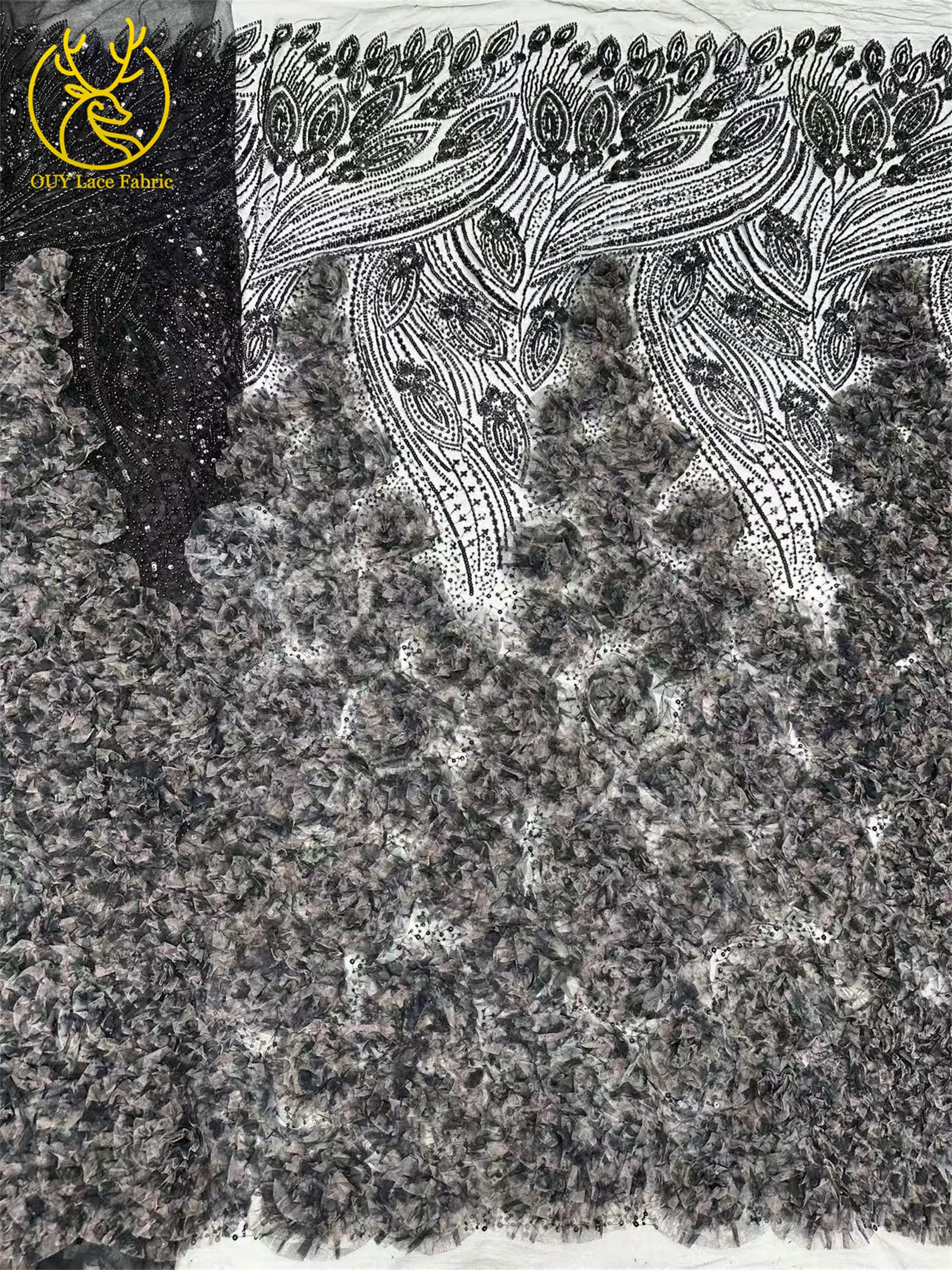 3D-grüner französischer Pailletten-Spitzenstoff mit Blumenmuster, 2026, hochwertiger afrikanischer Perlen-Spitzenstoff, ideal für Partykleider und Hochzeitskleider – Detail 28