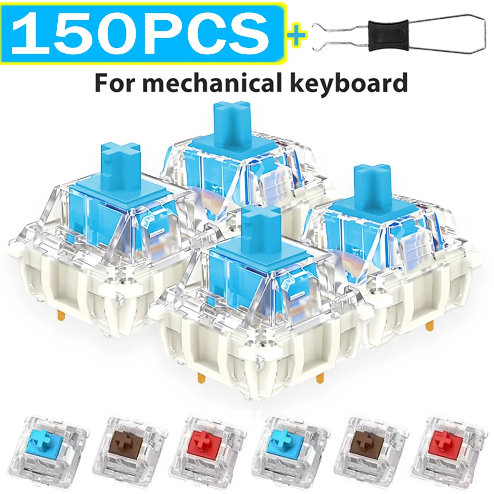 1-150Pcs 3 Pin Blue Red Brown Clicky Switches with Switch Puller Keyboard Clicker Keys Mechanical Keyboard Switches Clickers