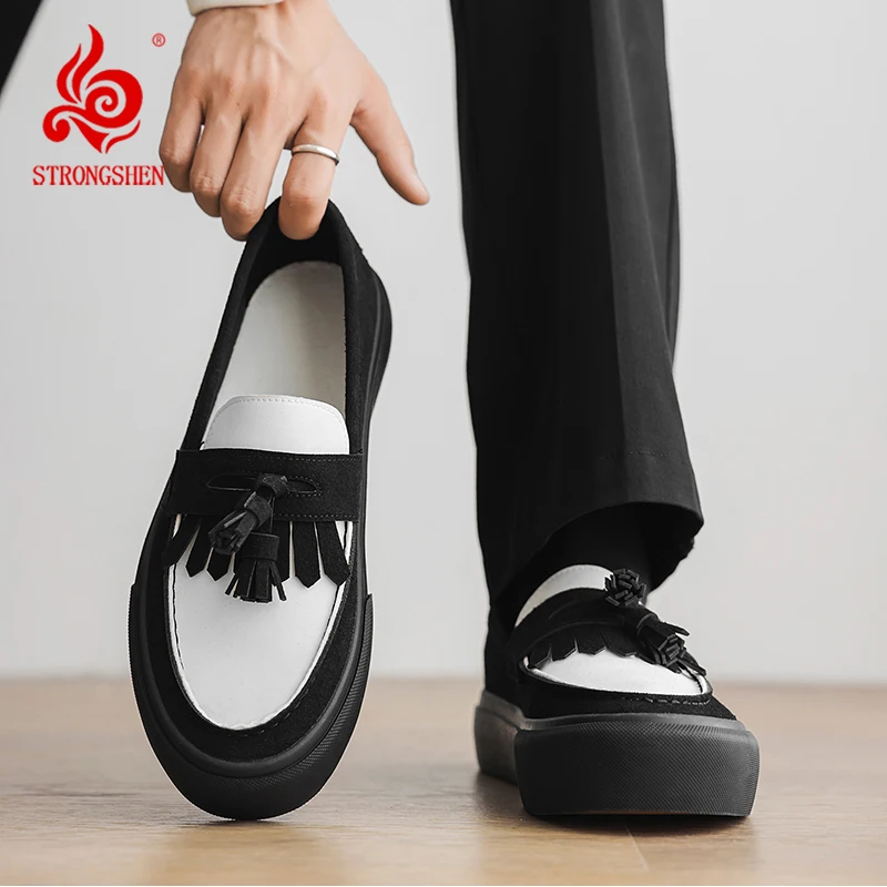 

Мужская кожаная обувь, лоферы без шнуровки, легкая дышащая удобная нескользящая мягкая подошва, сшитая вручную кисточками, повседневная прогулочная обувь