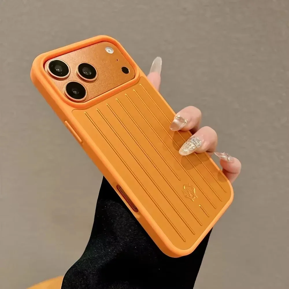 Telefoonhoesje voor iPhone 14 15 16 17 Pro Max Aluminiumlegering Beschermhoes Schokbestendig Luxe 3D Gegroefde Streep Zakelijke Coque