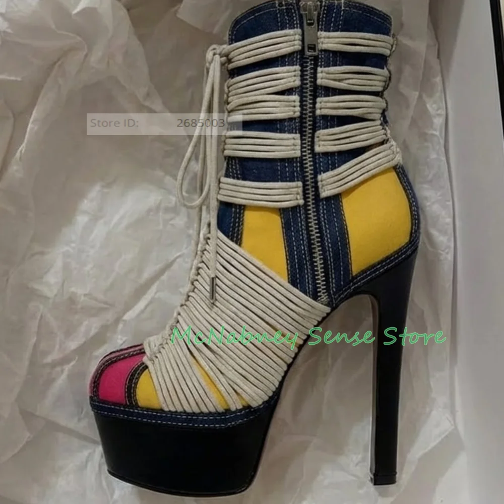 

New Style Tassel Straps Sandals Sexy Open Toe Platform Stiletto Sandals Thin High Heels Summer Mixed Colors Women Shoes Ankle