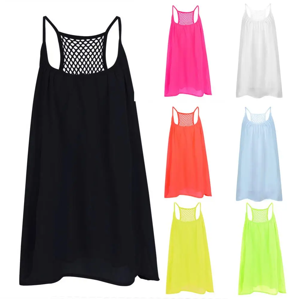 Women Summer Solid Color Sleeveless Grids Backless Large Hem Sling Mini Dress Female Plus Size Dress Fashion Clothing Vestidos