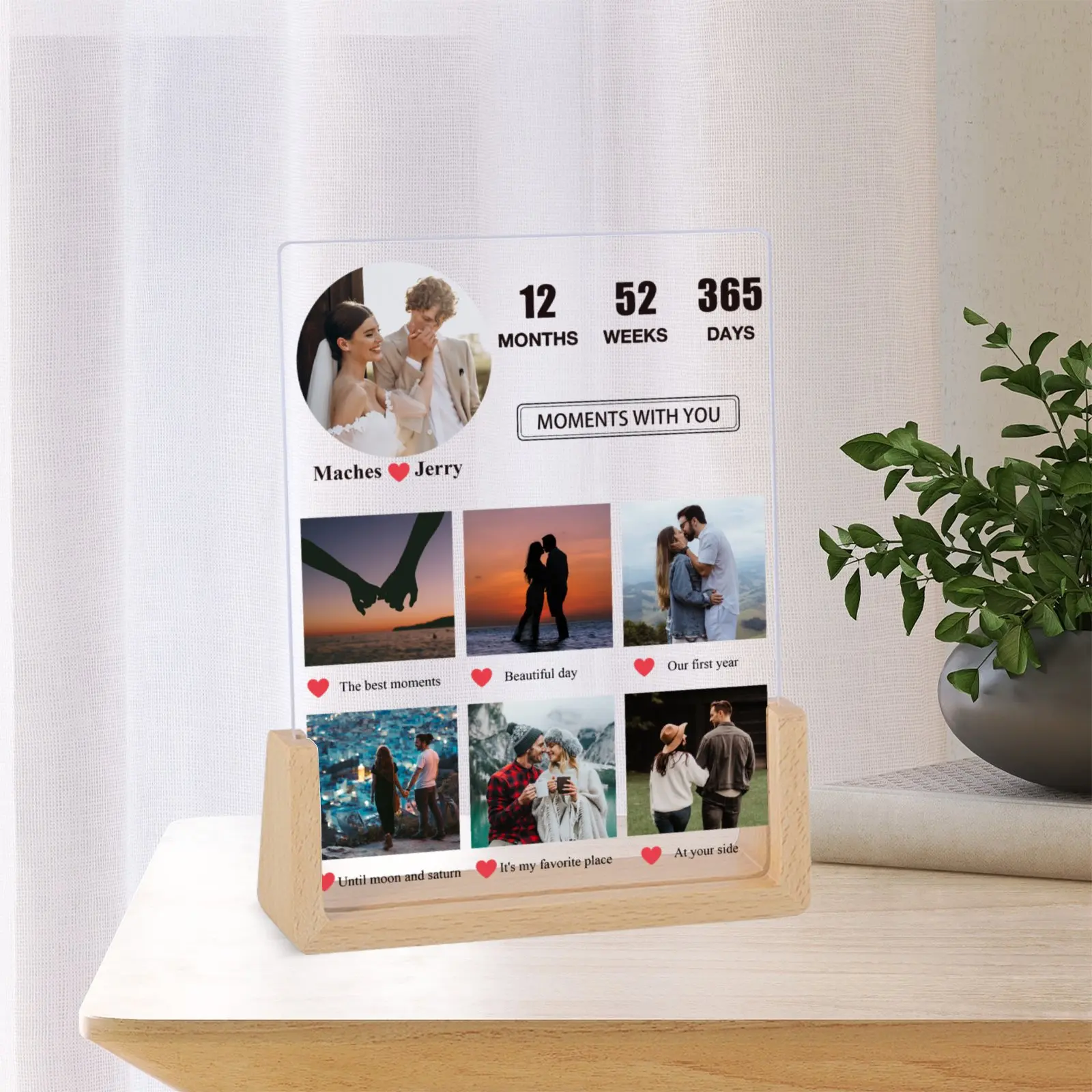 Personalised Couple Picture Frame Valentines Day Honeymoon Gift for Husband Wife Living Room Bedroom Decorative Photo Frame