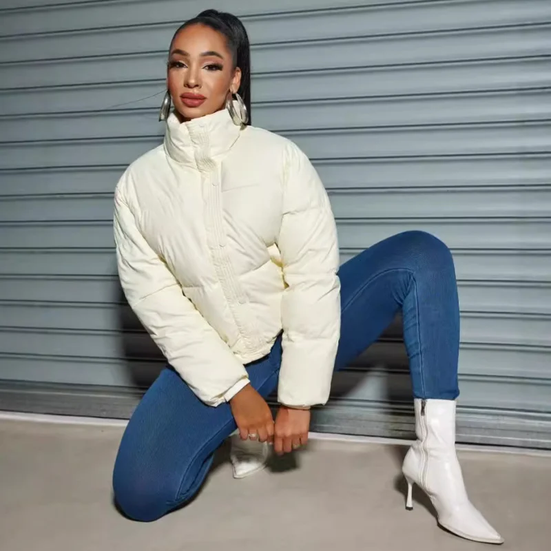 

NEW 2026 Petite Turn-Down Collar Puffer Cotton CoatNo-Wash PU Short Thickened Down Cotton Women Winter