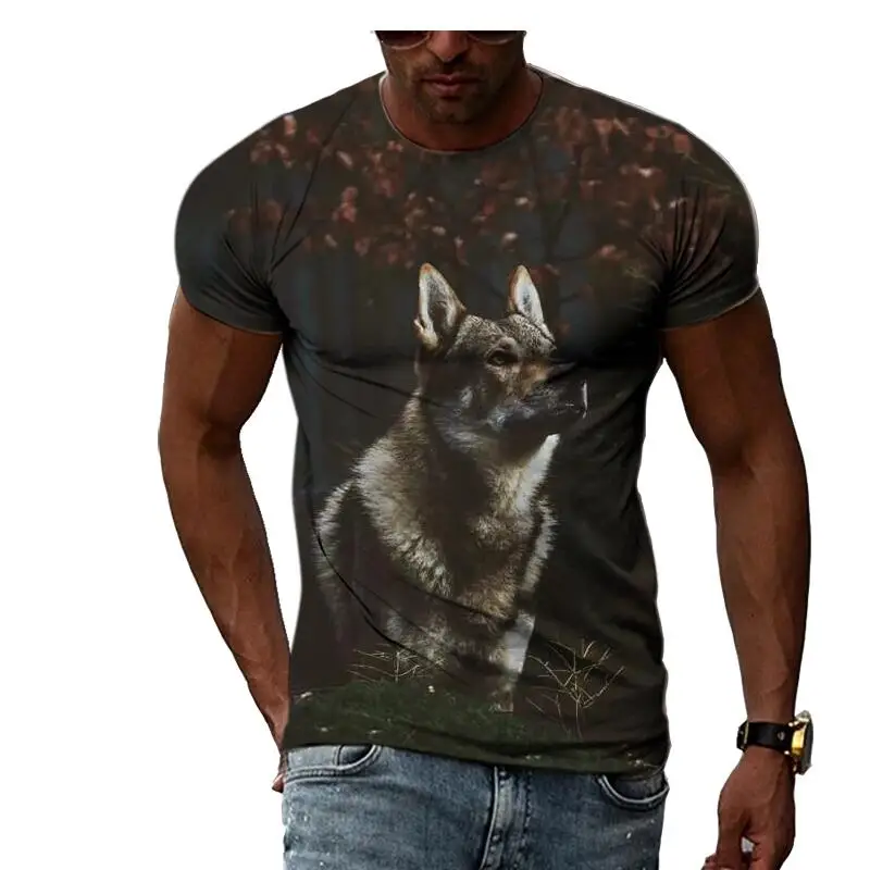 Summer Fashion Creative Pattern Wolf T Shirts For Men Casual 3D Print Tee Hip Hop Harajuku Personality Round Neck Short Sleeve