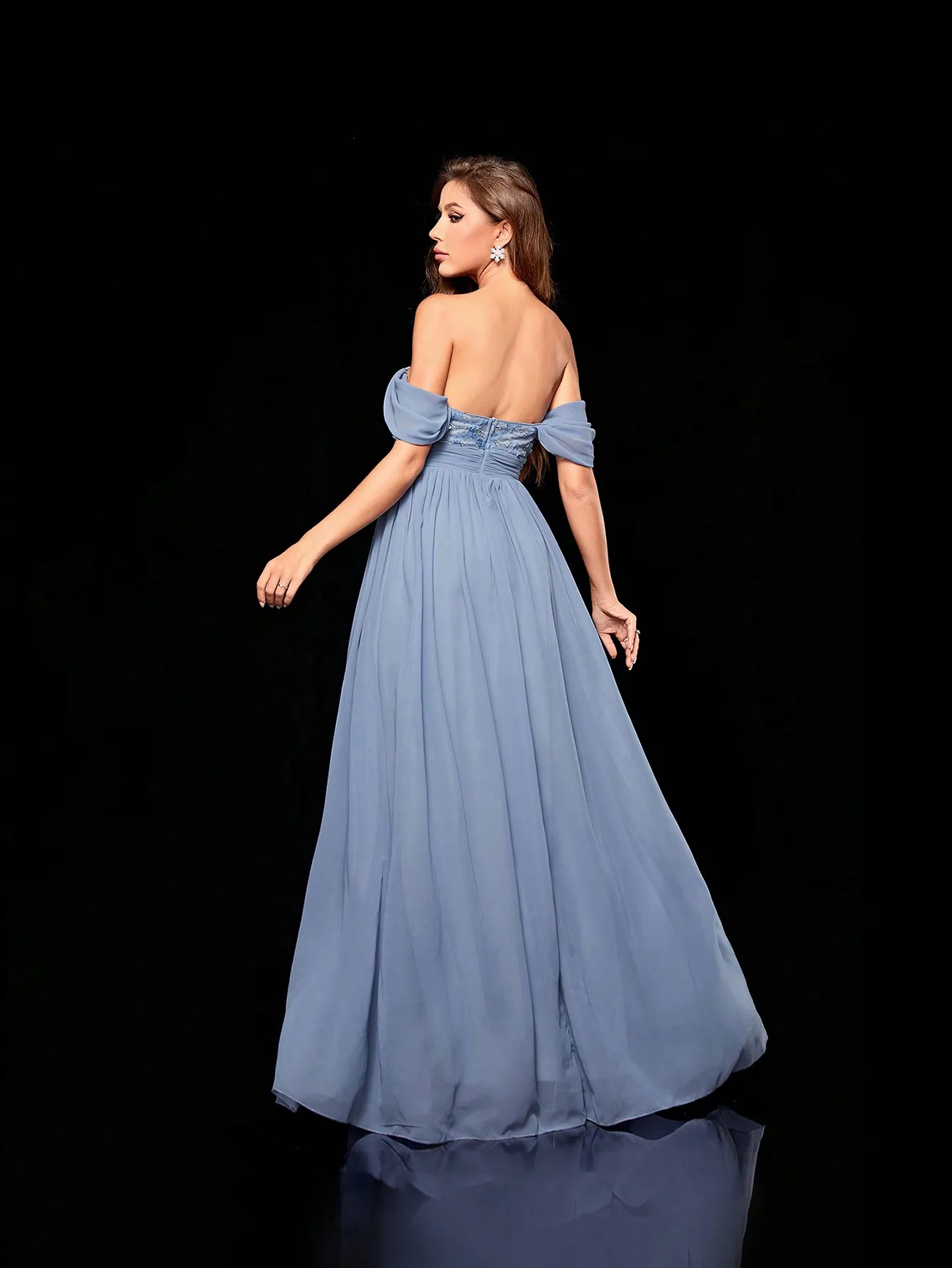 Mgiacy Line neck fish scale sequin splicing chiffon full length Evening gown Ball dress Party dress Bridesmaid dress