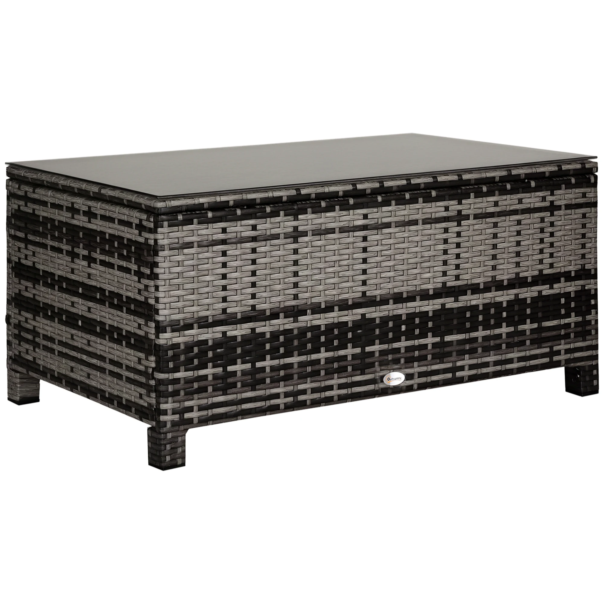 Outsunny Synthetische Rotan Tuintafel Bijzettafel met Gehard Glas voor Terras Patio Balkon 85x50x39 cm Grijs