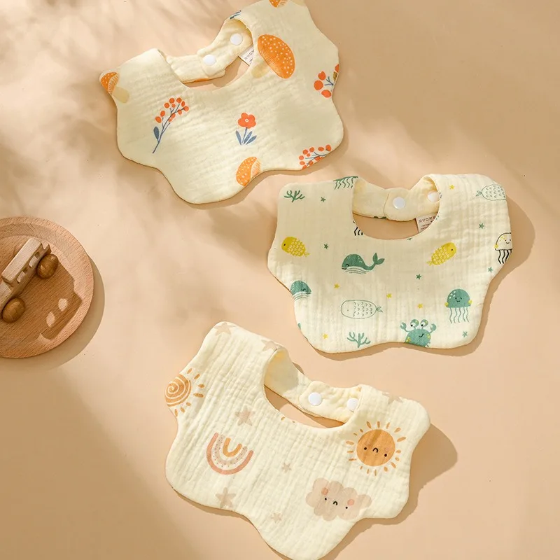 Baby gauze bib cotton saliva towel baby anti-vomiting grass wood dyed 360-degree newborn bib Baby gauze bib cotton saliva towel