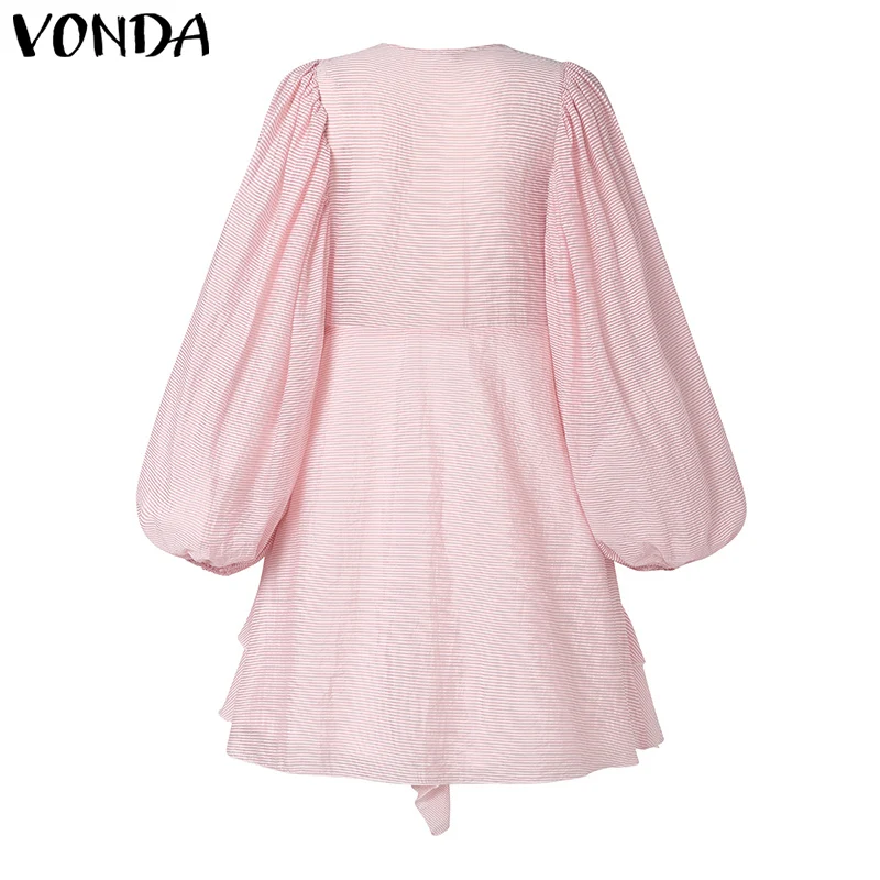 Vestido VONDA com Babados para Mulheres 2026, Vestido Casual de Cor Sólida, Vestido Boêmio com Camadas de Babados, Vestido Solto de Praia com Mangas Lanternas