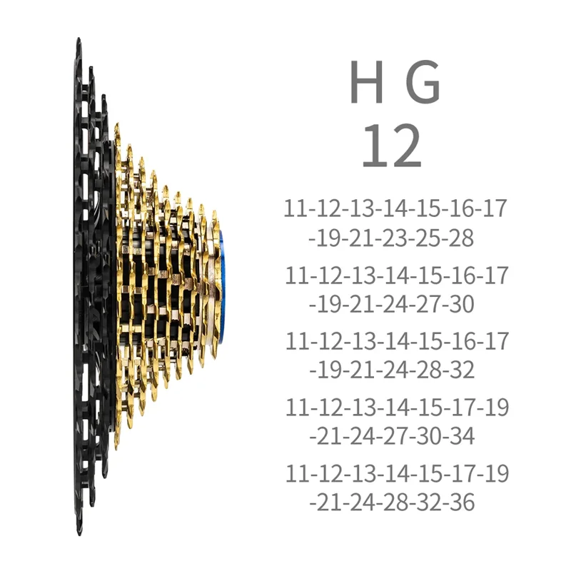 ZTTO Ultralight Freewheel Road Bike HG Cassette 11s 12s 11-28/30/32/34/36T Sprocket 11/12 Speed Gravel K7 112g~156g Black-gold