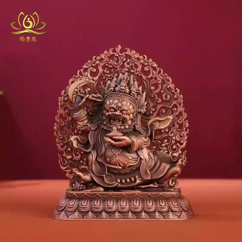 Tantric Purple Copper Two-Armed Guardian Deity Portable Buddha Mahakala Tibetan Household Worship Ornament 10cm
