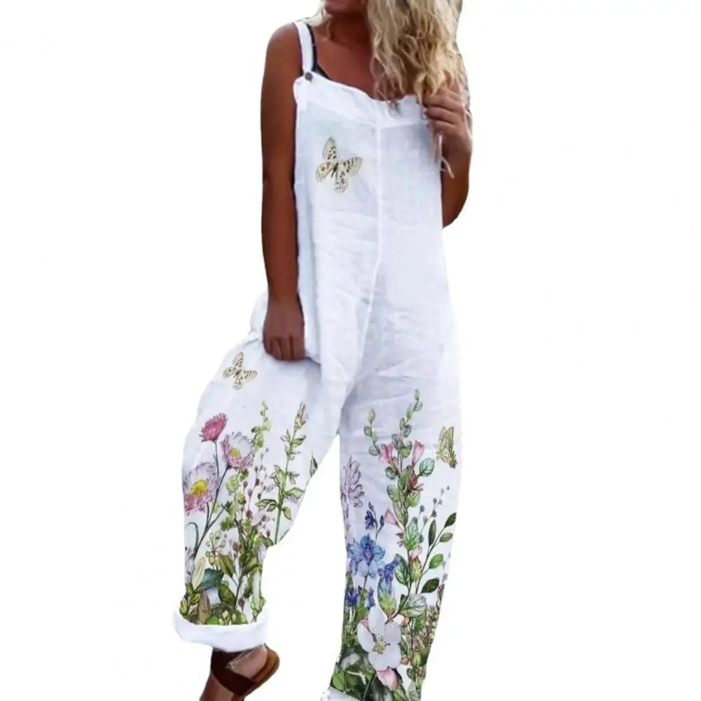 Sommer mode lässig Blumen druck lose Overalls Frauen schulter frei Sling Overalls elegante Damen ärmellose Stram pler Streetwear