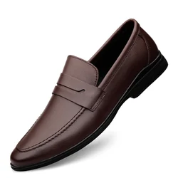 Classics Men's Brown Business Officially Shoes Leather Wedding Party Shoes for Men Quality Loafers Genuine Leather Pointed Shoes