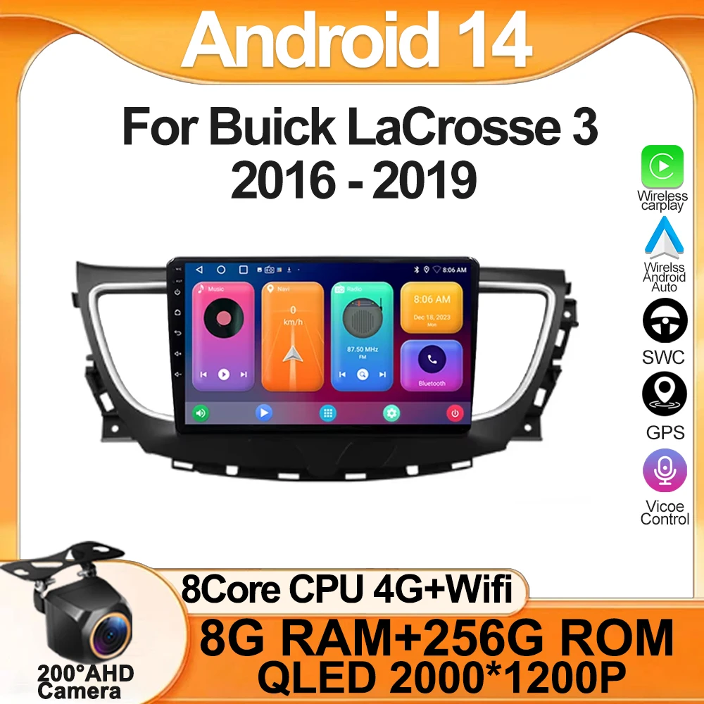 Car Radio GPS Navigation Android For Buick LaCrosse 3 2016 - 2019 Multimedia Stereo Player Carplay QLED 5G WIFI BT No 2 din DVD