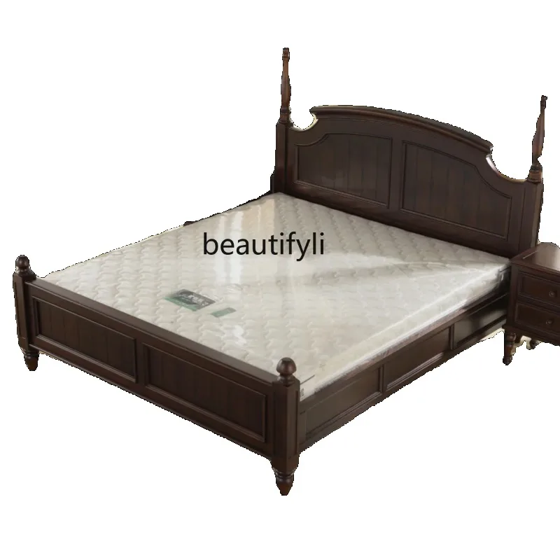 

American Retro Solid Wood Bed French Master Bedroom High Double Wedding Bed Bedroom Complex Classic
