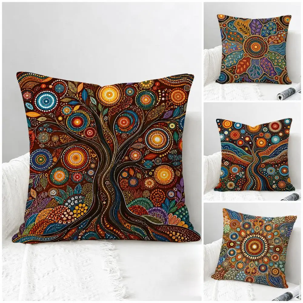 Art Australian Aboriginal Art Cushion Cover Natural Linen Pillowcase Set, All-in-One Decor for Sofa, Bedroom & Chair