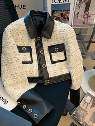 CJFHJE-Chaqueta de Tweed con costuras en contraste para mujer, traje de viento fragante, blazer avanzado de industria pesada, abrigo de otoño, nueva moda