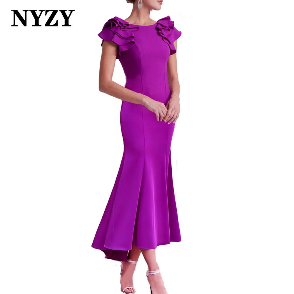 

Elegant Jersey Ruffles Sleeves Mermaid Cocktail Dresses 2024 NYZY C353 Wedding Party Homecoming Graduation Evening Gowns