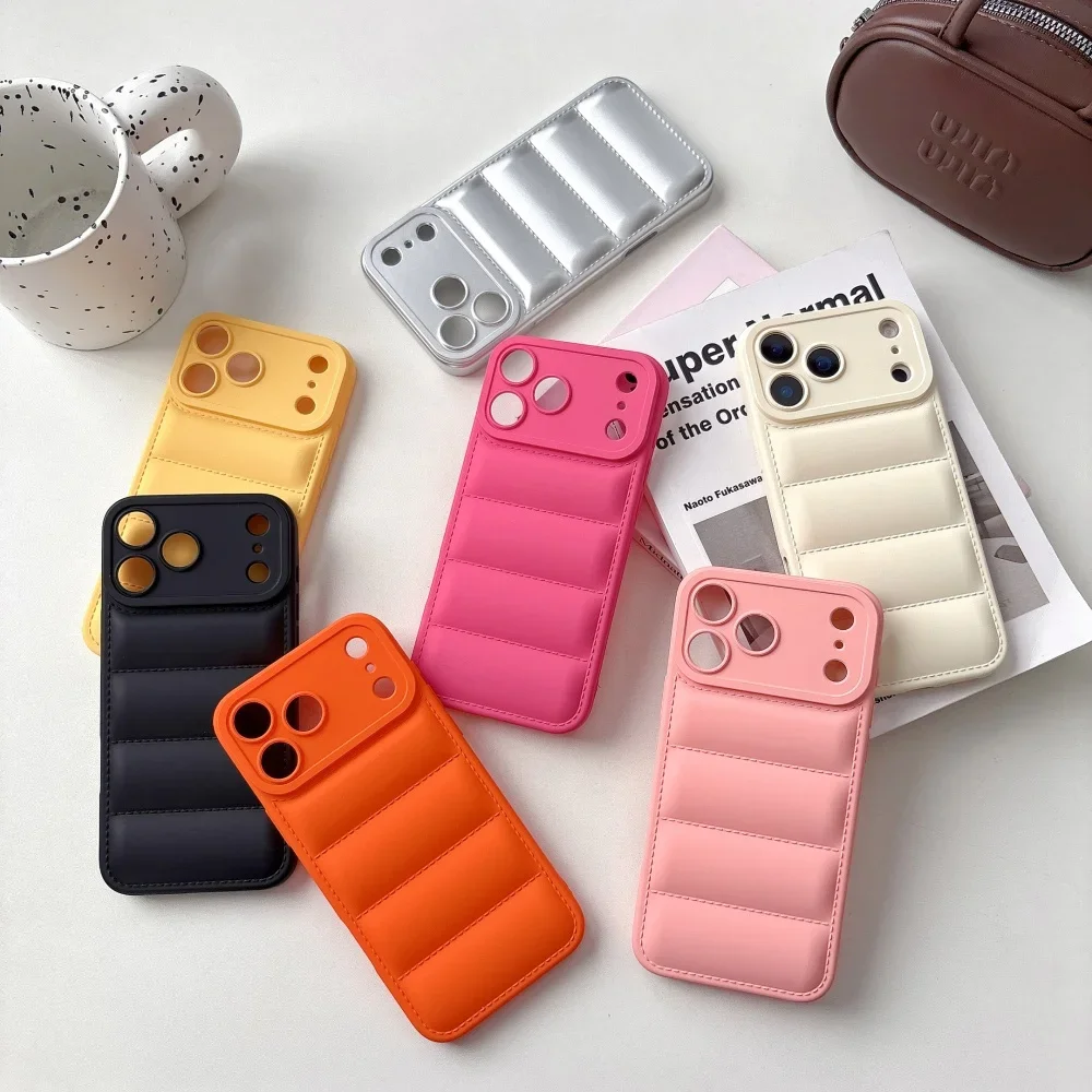 

Luxury Down Jacket Silicone Shockproof Case For iPhone 17 Air 16 E 15 Plus 14 13 12 11 Pro Max Winter Colorful Soft Puffer Cover