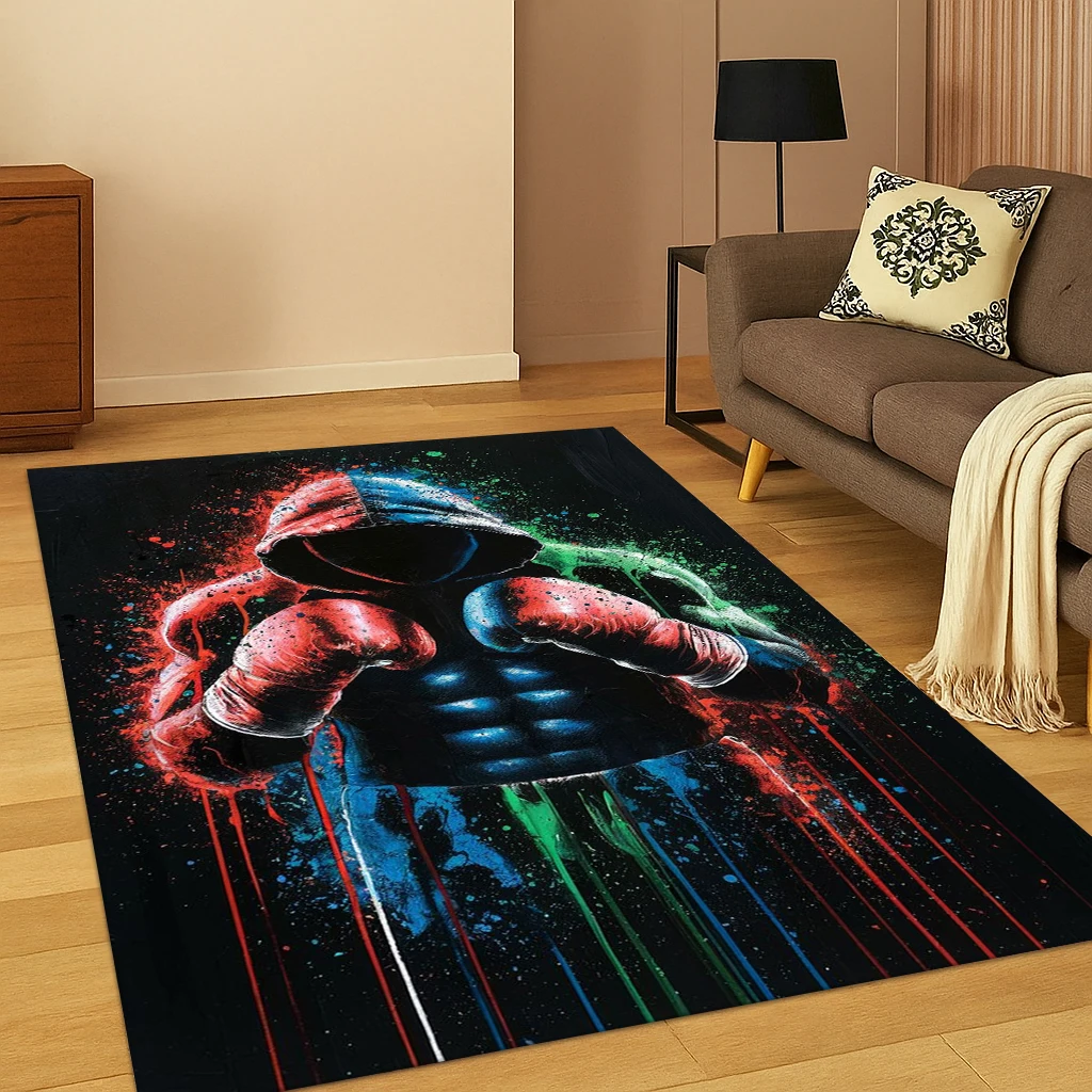 3D Boxing Gloves Fight Scene Area Rug, Non-Slip Floor Mat for Living Room & Bedroom, Kids Play Sports Carpet – Home Decor