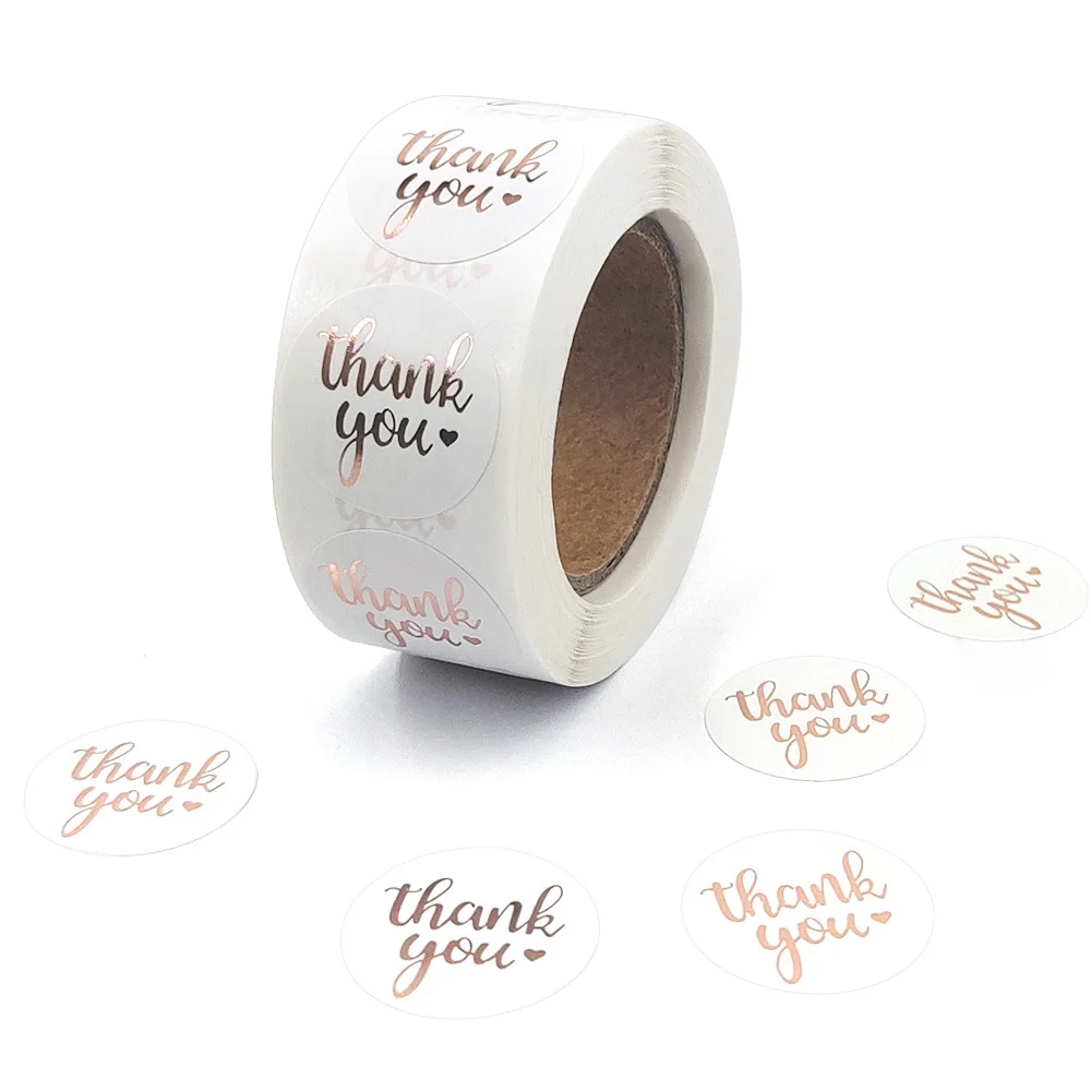 500Pcs/Roll Rose Golden Thank You Decorative Sticker Perfect for Party Gifts Envelopes&Business Packaging Labels