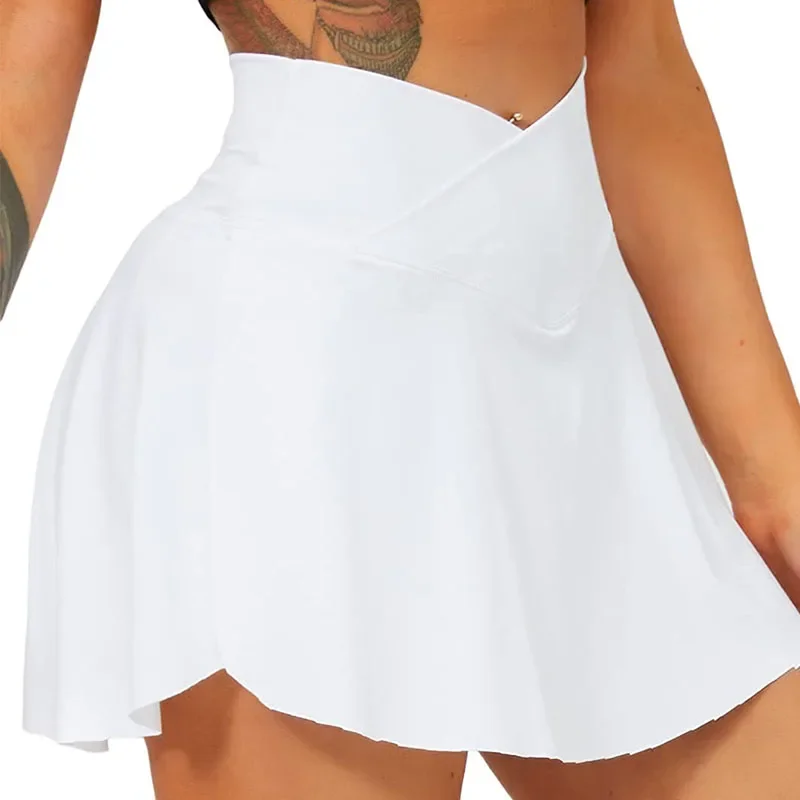 CHRLEISURE Crossover Tennis Skirt for Women Pleated Skirt with Pockets Elastic Golf Skorts Athletic Sports Shorts Activewear