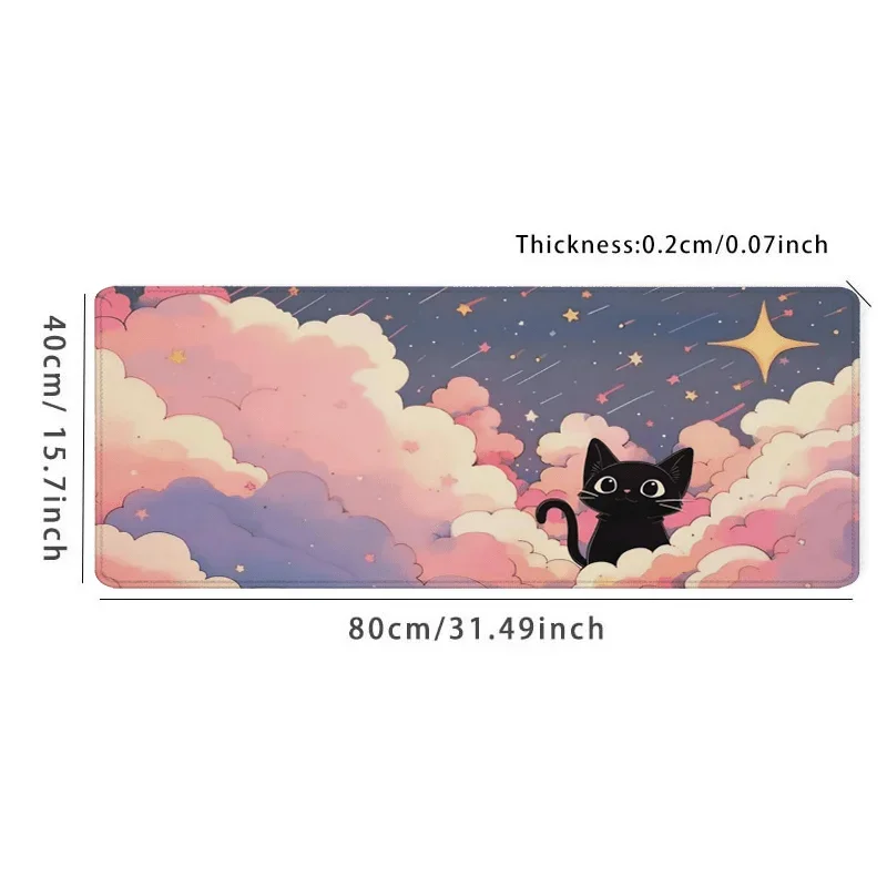 Grand tapis de souris de jeu Cloud Cat fantaisiste, design fantastique ciel étoilé avec bords cousus, parfait pour les bureaux et les ordinateurs portables