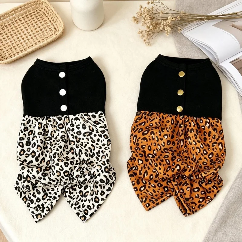 Luxury Pet Bodysuit Cute Soft Dog Onesie Cozy Dog Clothes Leopard Print Puppy Jumpsuit Warm Cat Pajamas Pet Overalls Pug Costume