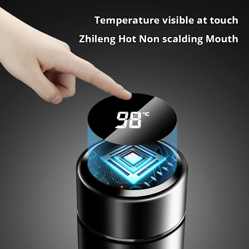 1pc 500ML Smart Insulation Stainless Steel Colorful Cup Mini Thermos Cup Water Bottle Led Digital Temperature Display Thermos