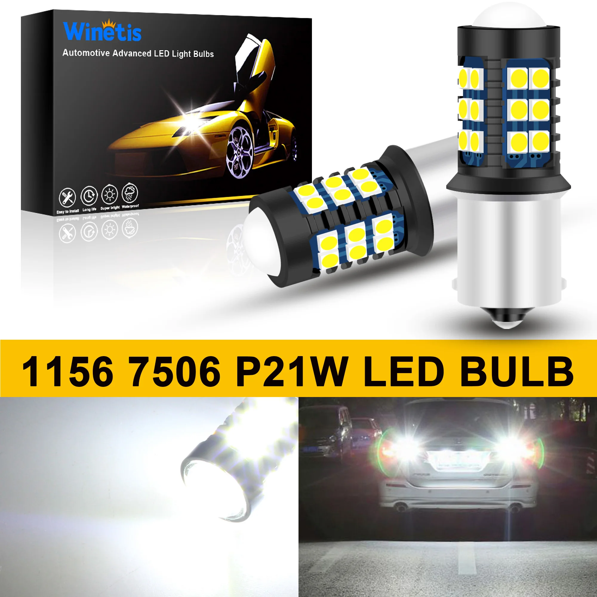 

Winetis 2Pcs Canbus 1156 BA15S P21W LED Light Car Truck Auto Backup Reverse Lights Bulbs Parking Back Lamps DRL 6500K White