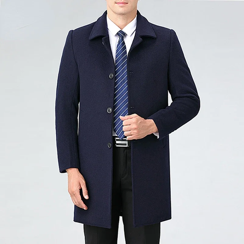 85% Cashmere Coat Men Winter Lapel Medium Long Down Inner Wool Coats for Men Single Breasted Business Jackets Мужское Пальто CJK