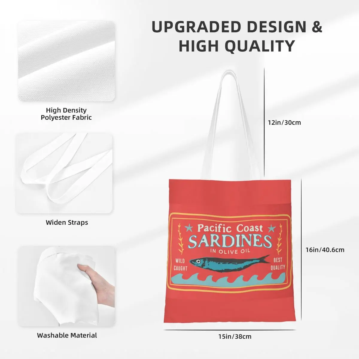 Sardine Art Original Vintage Shopper Tasche Büro Handtaschen Student Custom Umhängetasche Moderne Stoff Einkaufstasche