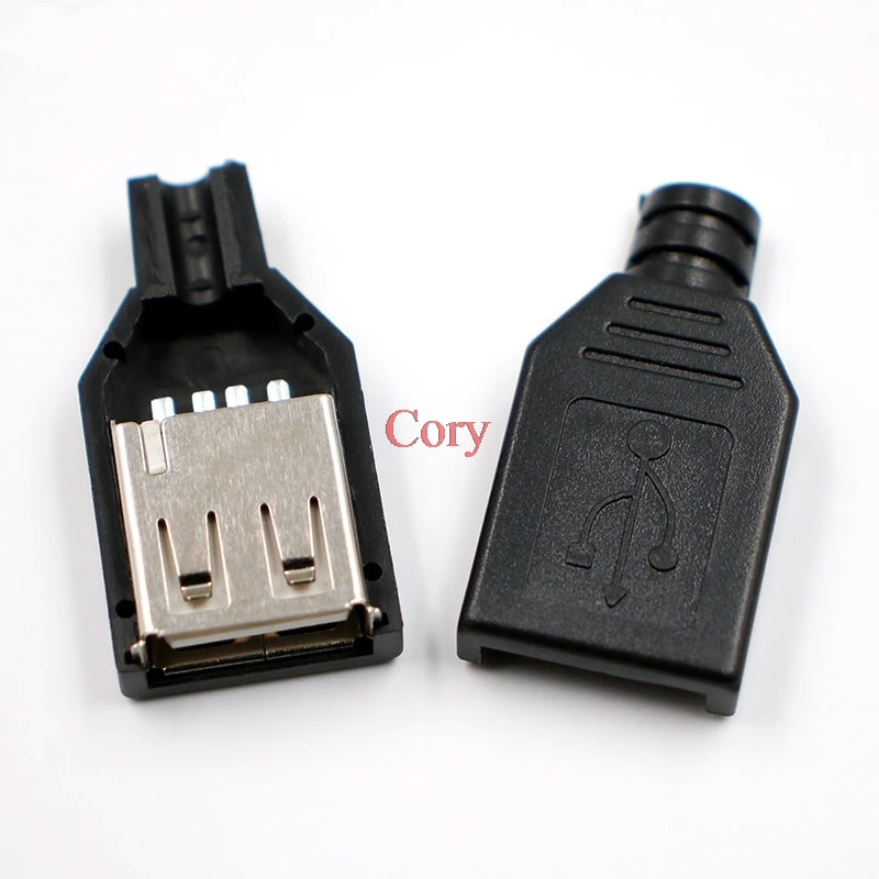 10pcs Type A Female Port with the plsatic shell USB 4 Pin Plug Socket Connector With Black Plastic Cover CZYC