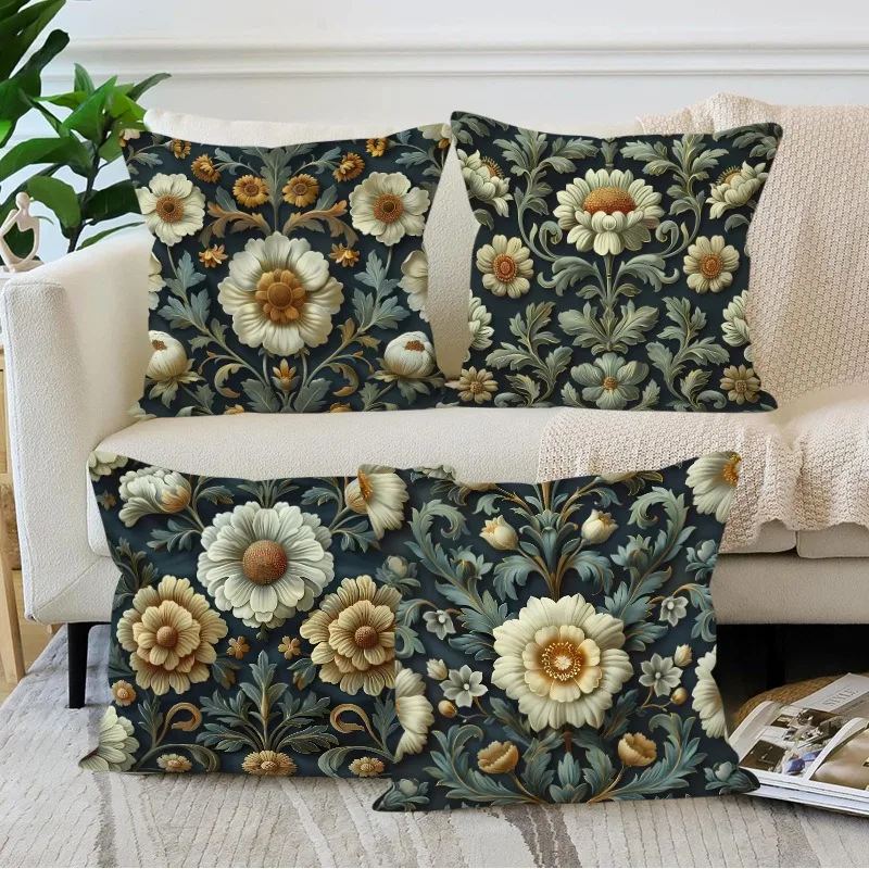 Artistic Floral Print Pattern Home Decor Pillowcase Bedroom Living Room Sofa Decoration Polyester Cushion Cover with Zipper