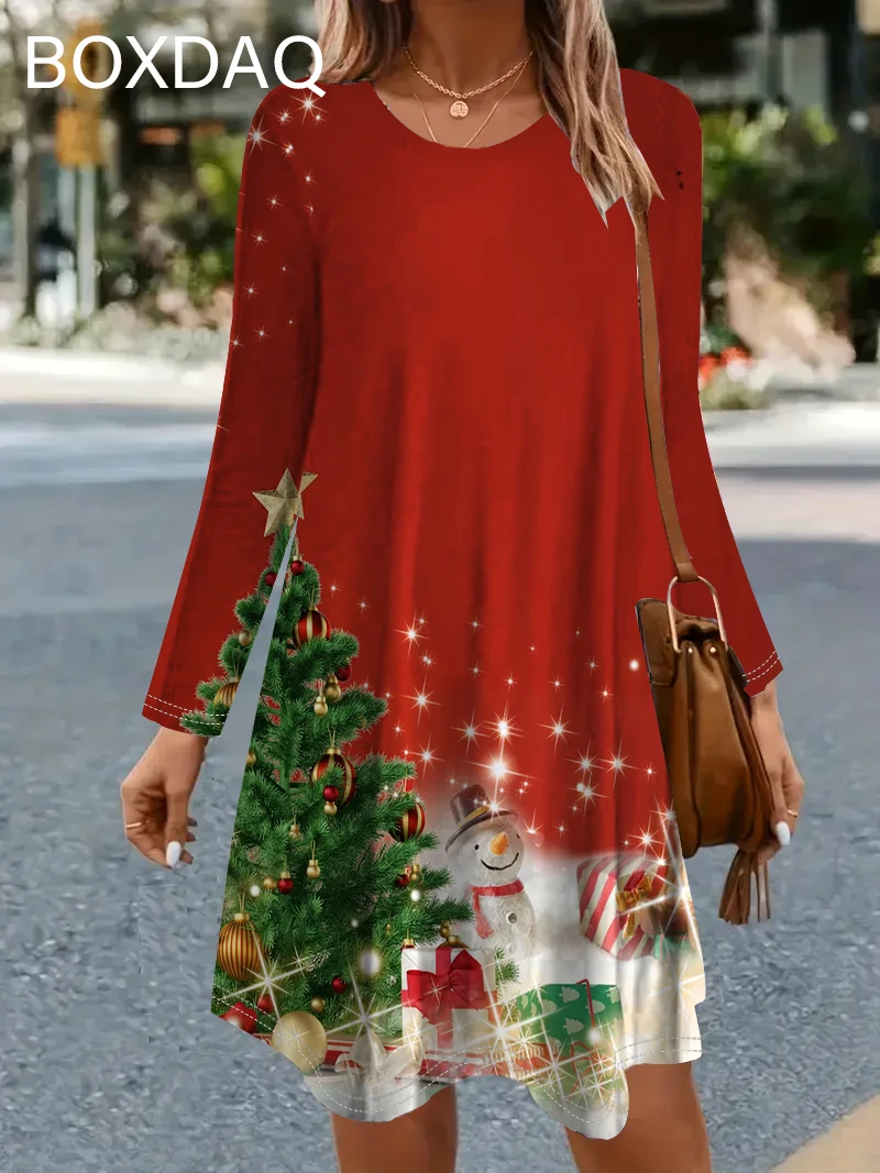 

Зимние женские платья для рождественской вечеринки на 232012, осеннее повседневное мини-платье с принтом рождественской елки, женское платье большого размера, подарок