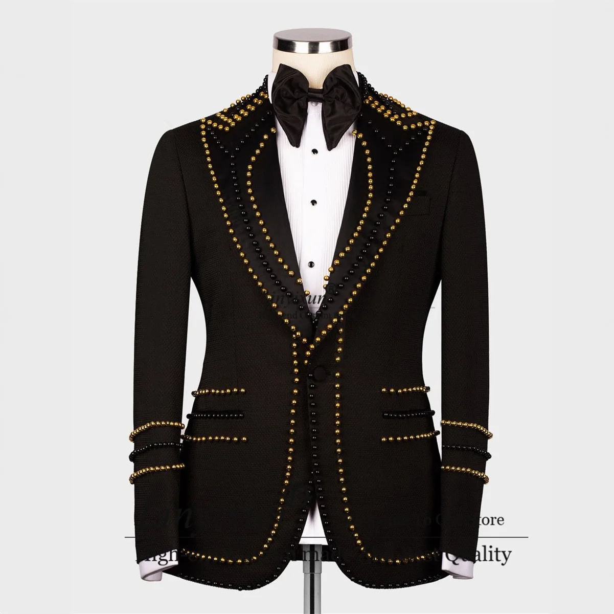 Fashion Men Suits With Shiny String Of Beads Groom Tuxedos 2 Piece Sets Prom Party Blazers Slim Fit Terno Masculinos Completo