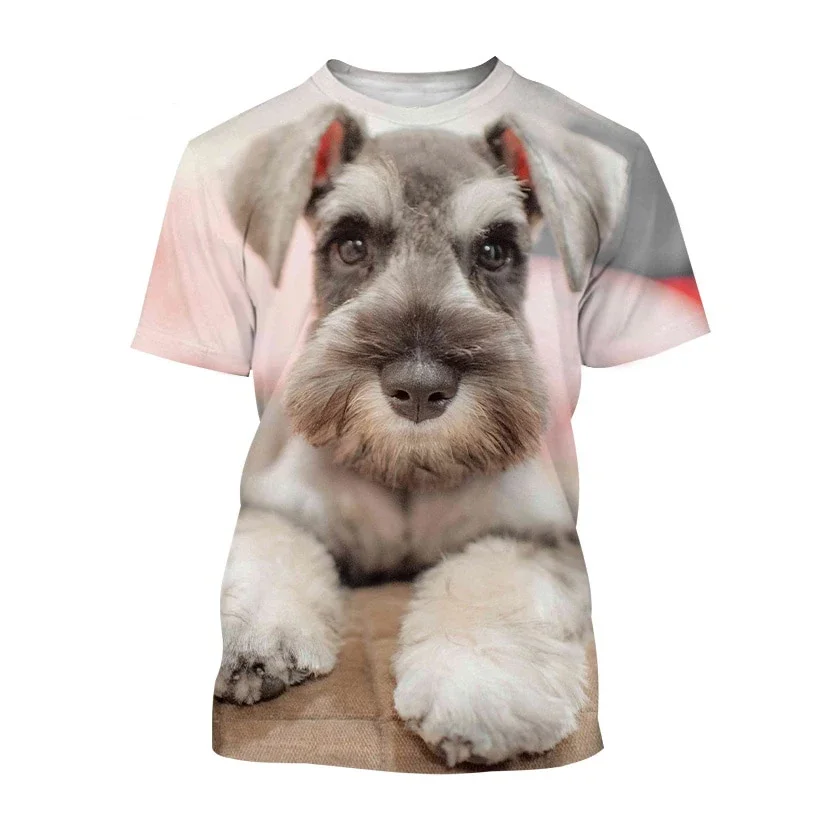 Animal Schnauzer Puppy 3D Print T-shirt Summer Men Woman Casual Cute Dog T Shirts Streetwear Kids Harajuku Tees Top Man Clothing