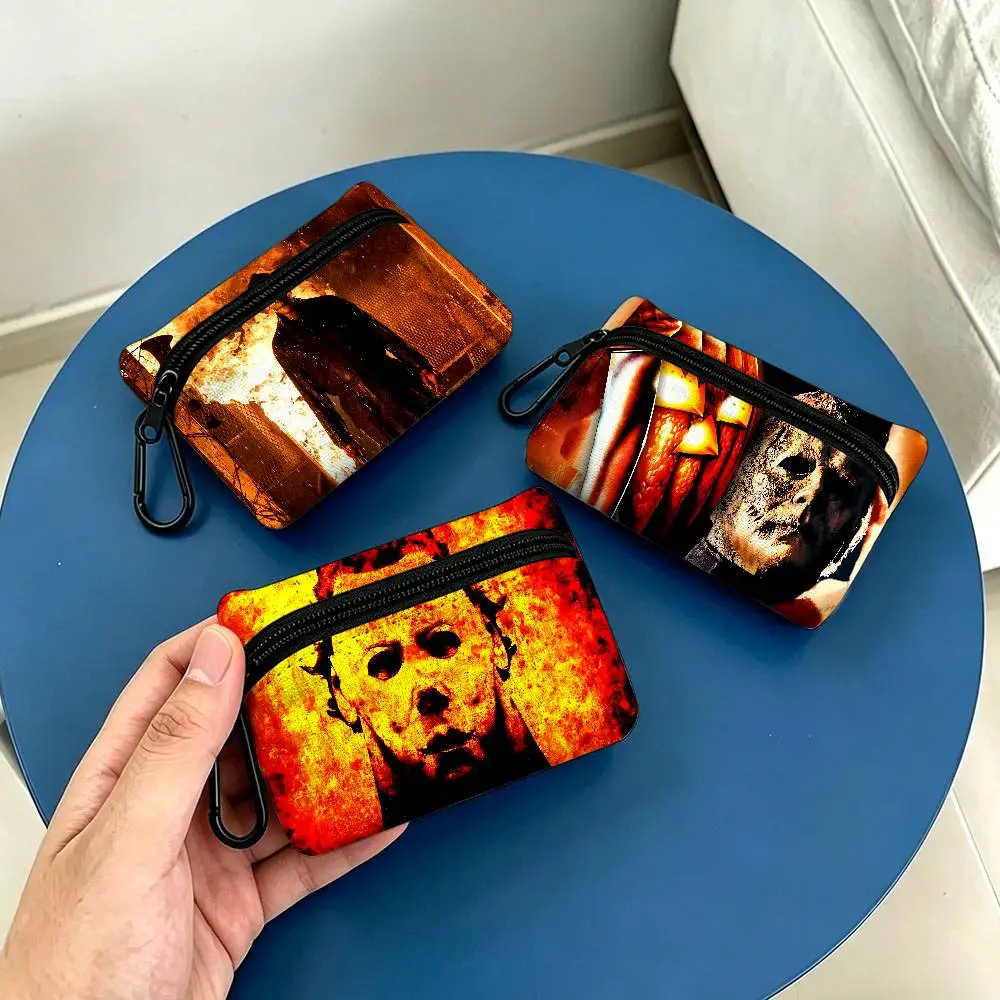 M-Michaels-M-Myers Horror Halloween Movie Compact Oxford Cloth Zipper Pouch Detachable Carabiner Mini Coin & Key Wallet