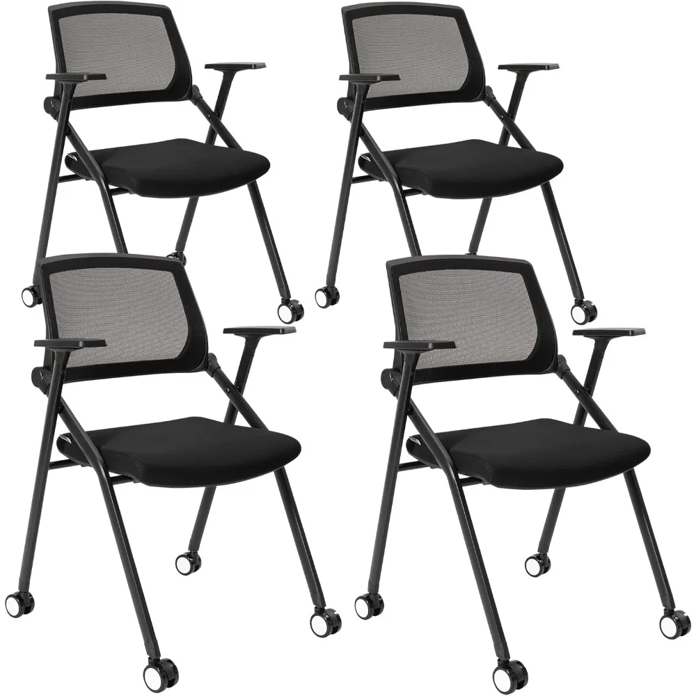 

Chair Set of 4 Adjustable Armrest Ergonomic Mid-Back Breathable Mesh Foldable Conference Reception Chairs for School