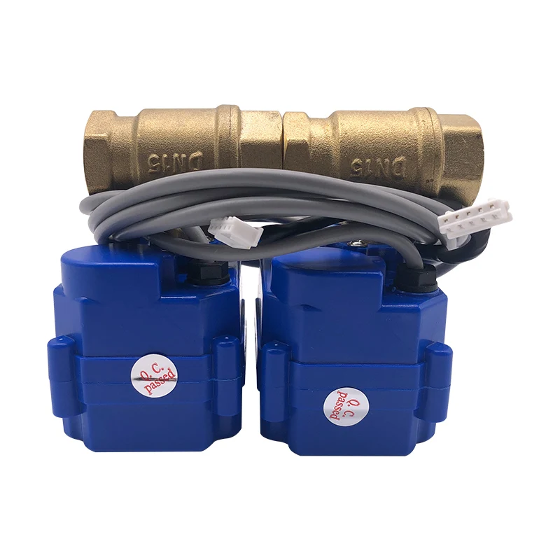 Russia Ukrain House Water Leaking Detection System Battery Operate/AC Plug with Brass Valve DN15*2pc and 2pc Water Sensor Cable