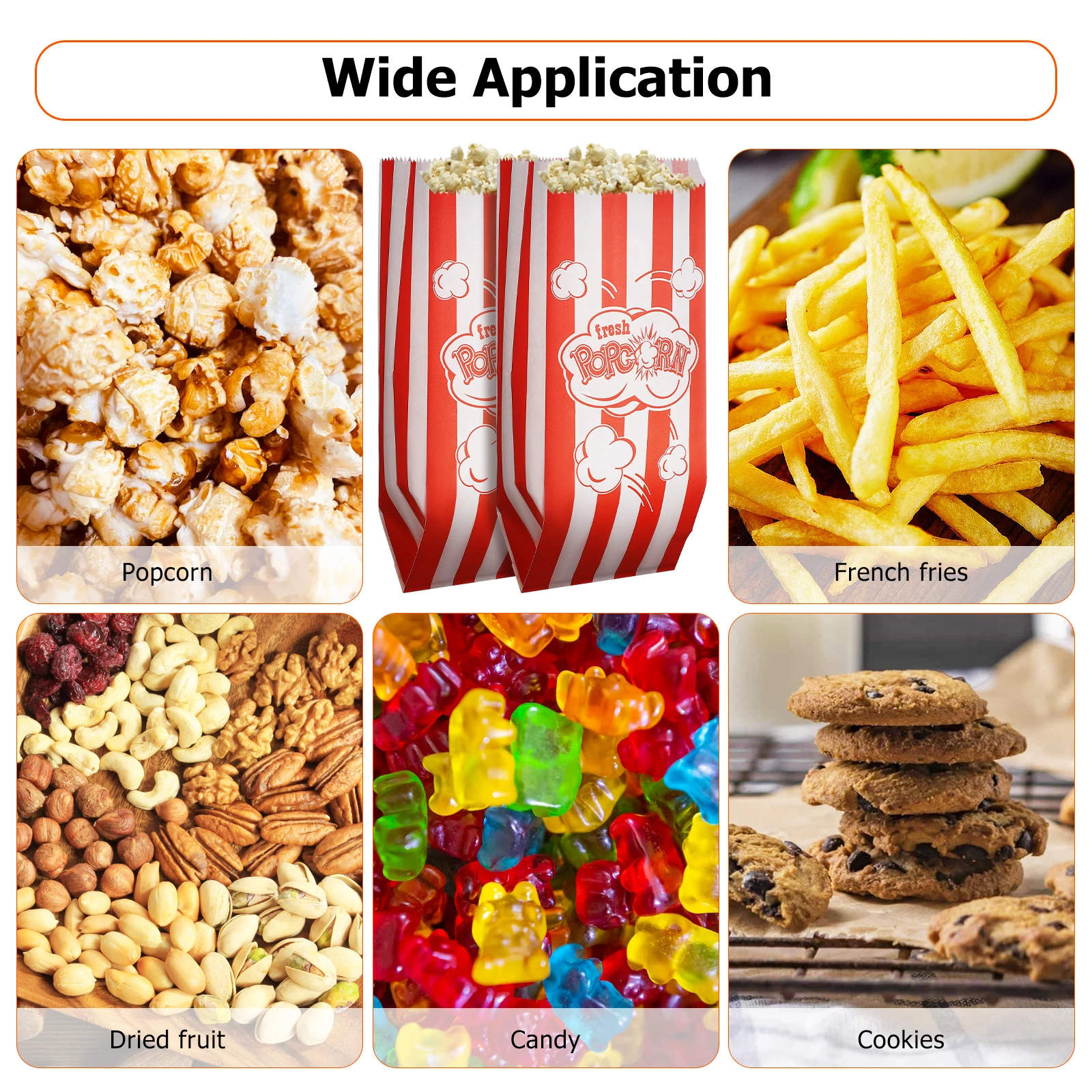 

100 Pcs Popcorn Bags 9cmx22cm Paper Packaging Oil Proof Treat Bags Snacks Storage Movie Parties Carnivals Cinema Use Home