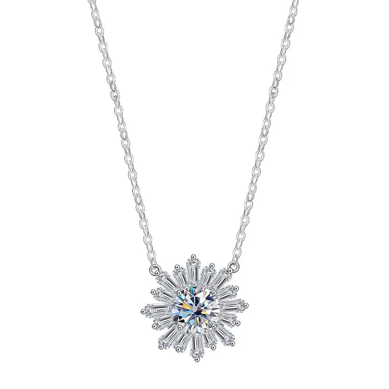 

ZFSILVER Fashion Trend Classic s925 Silver Moissanite Sunflower Necklace For Charms Women Accessories Party Jewelry Gift MS-960B