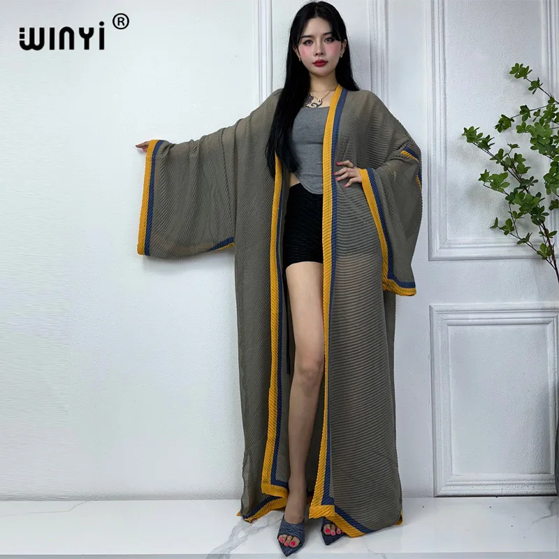 WINYI new 2023 Europe Pleated dress Beach Wear elegant Africa women Cardigan holiday party Kimono cover-ups for women maxi abaya